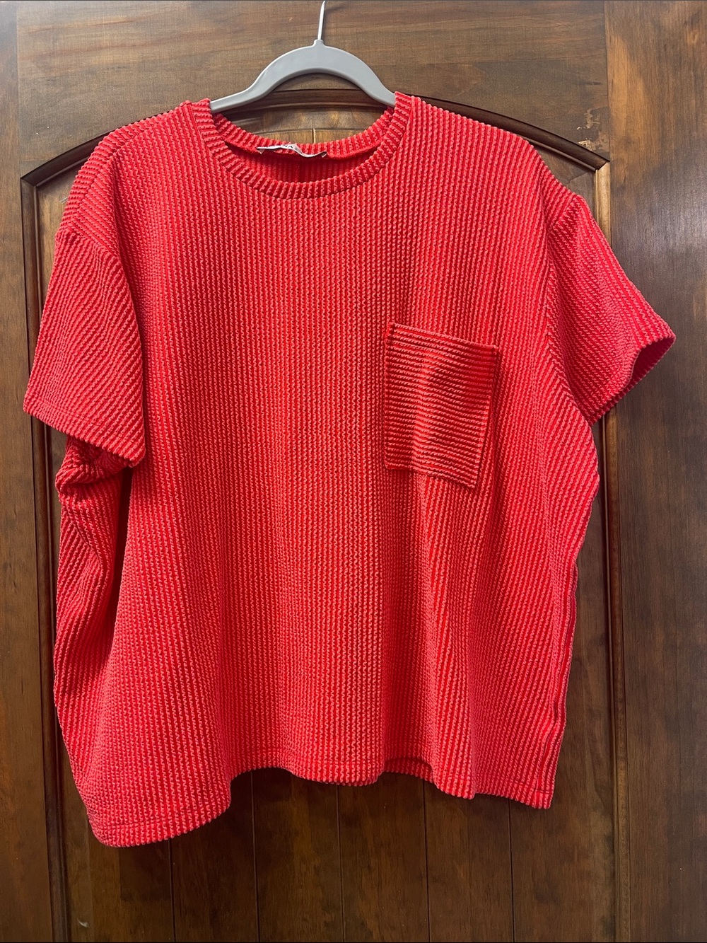 Zenana Crewneck Ribbed Top Red Size S/M.